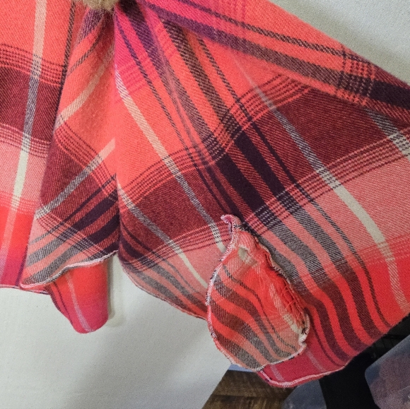 Accessory St Pink and Red Plaid Poncho Cape Scarf with Faux Fur Collar - Picture 5 of 7